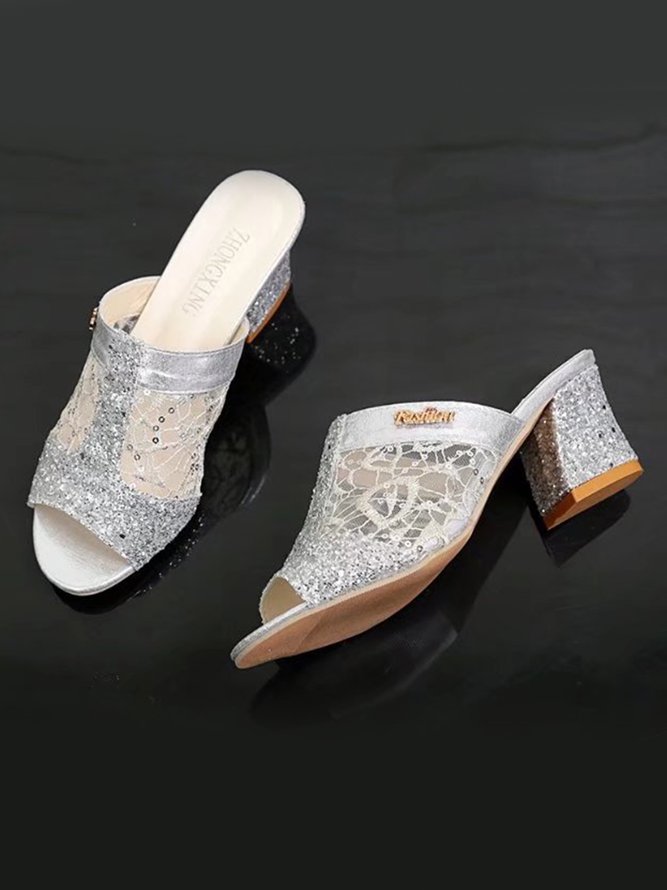 Sexy Glitter Chunky Heel Sandals