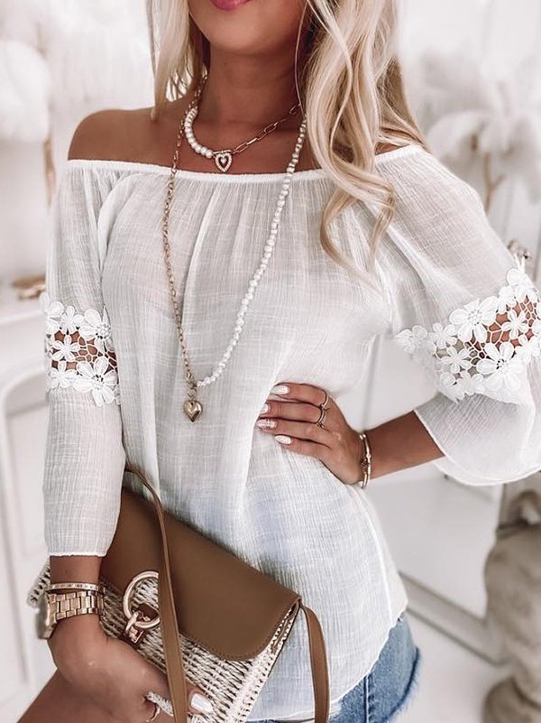 Off the shoulder Casual Short Sleeve Top