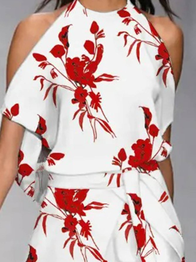 Floral Casual Halter Short Sleeve Dress