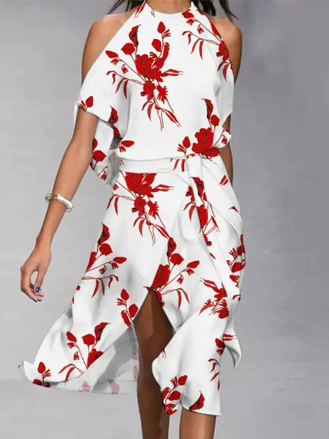 Floral Casual Halter Short Sleeve Dress