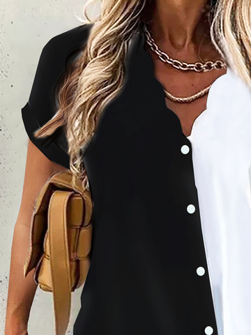 Color Block Casual Loose Blouse