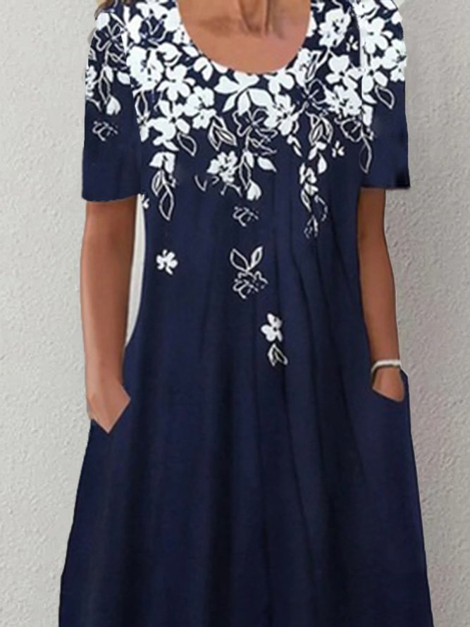 Floral Casual Short Sleeve Pockets A-Line Dress