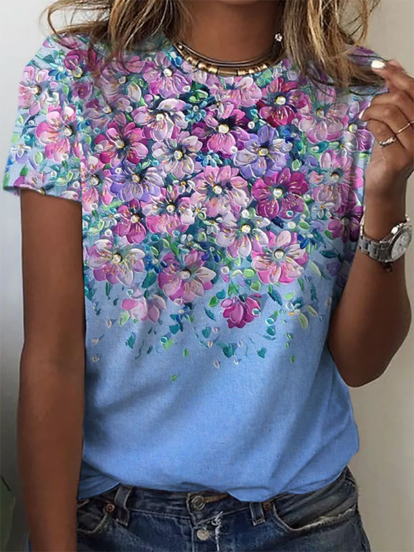 Floral Crew Neck Casual Short sleeve T-Shirt