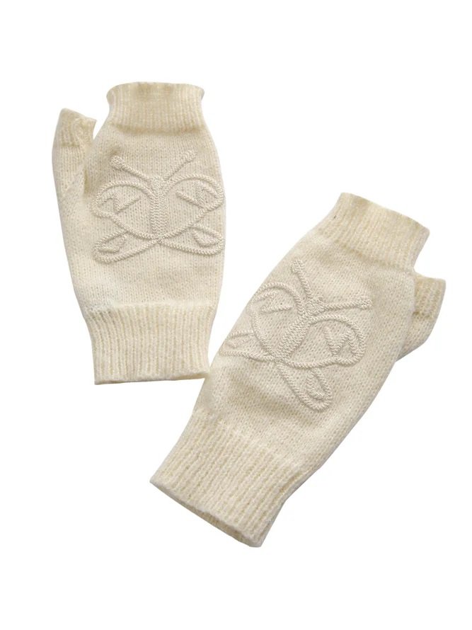 Butterfly Woolen Fingerless Gloves