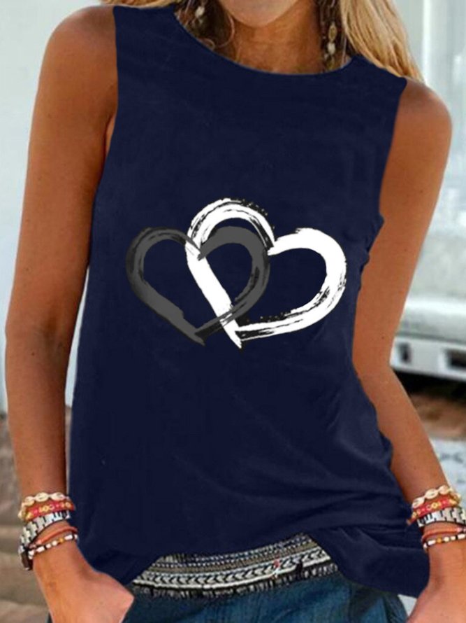 Casual Sleeveless Round Neck Heart Printed  Vests