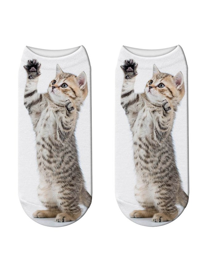 Cotton Knit Cat Pattern Socks