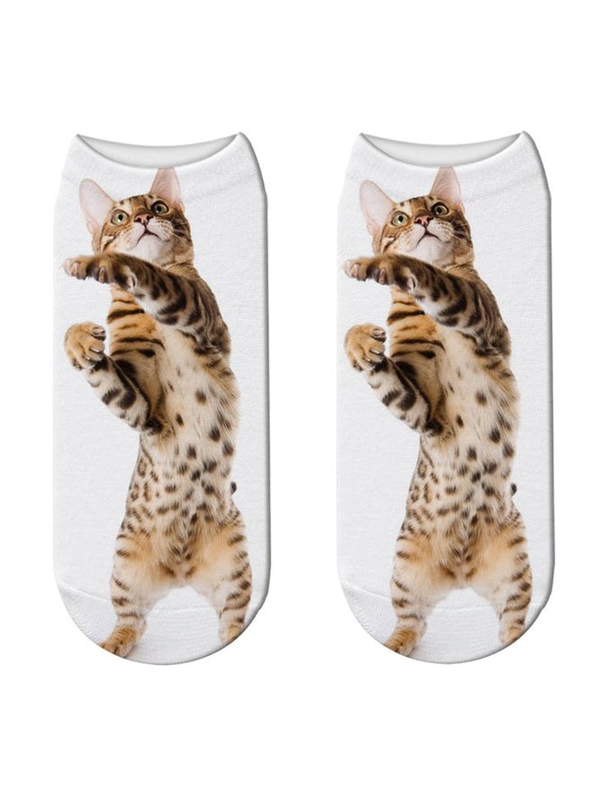 Cotton Knit Cat Pattern Socks