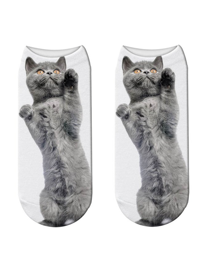 Cotton Knit Cat Pattern Socks