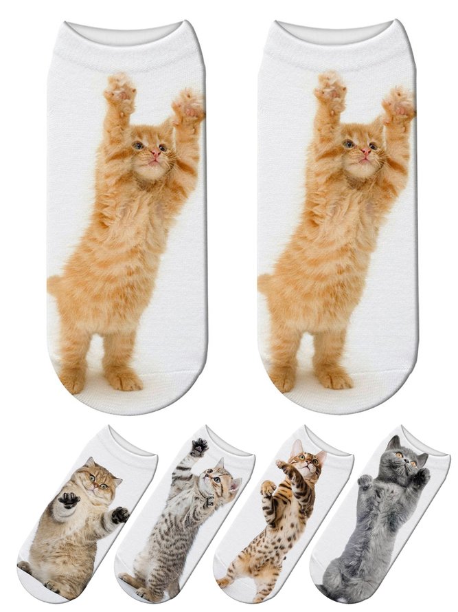 Cotton Knit Cat Pattern Socks