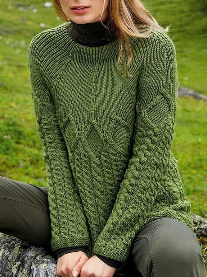 Women Casual Plain Autumn Daily Long sleeve Crew Neck Regular H-Line Regular Size Sweater