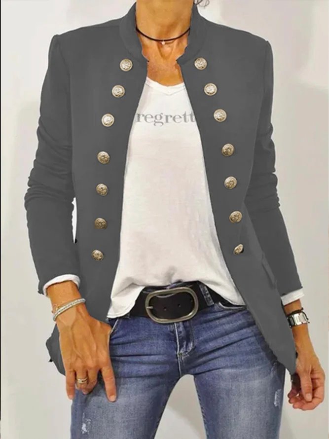 Zolucky Women Urban Loosen Stand Collar Long Sleeve Jacket