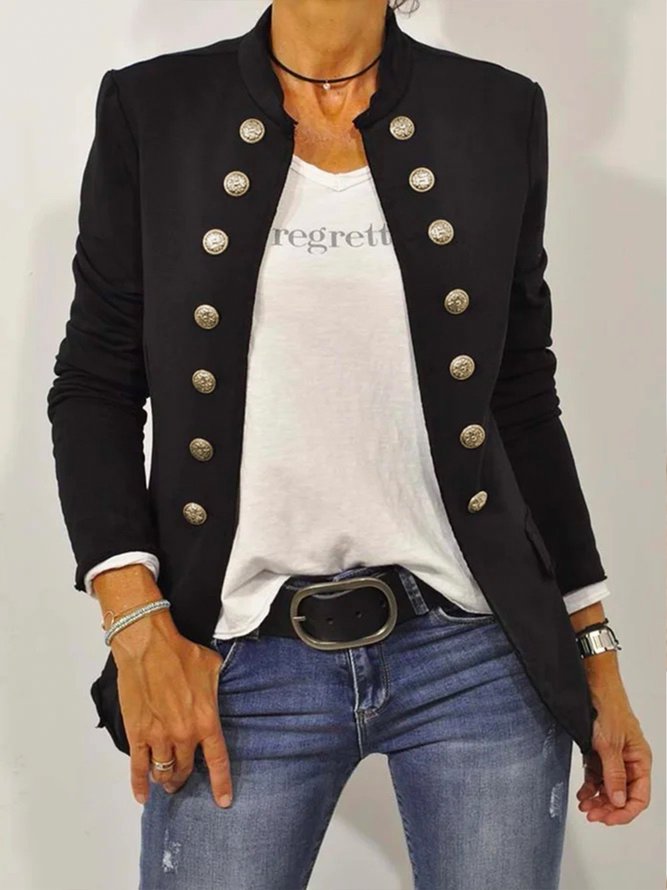 Zolucky Women Urban Loosen Stand Collar Long Sleeve Jacket