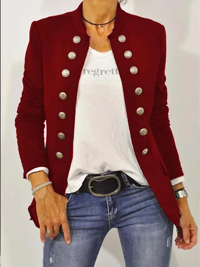 Zolucky Women Urban Loosen Stand Collar Long Sleeve Jacket