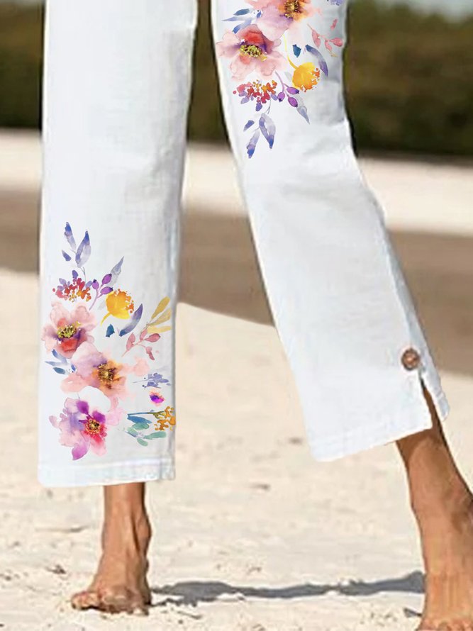Floral Buttoned Casual Pants