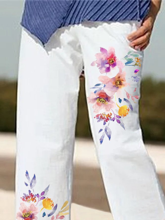 Floral Buttoned Casual Pants