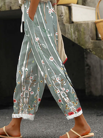 Casual Floral Printed Casual Pants