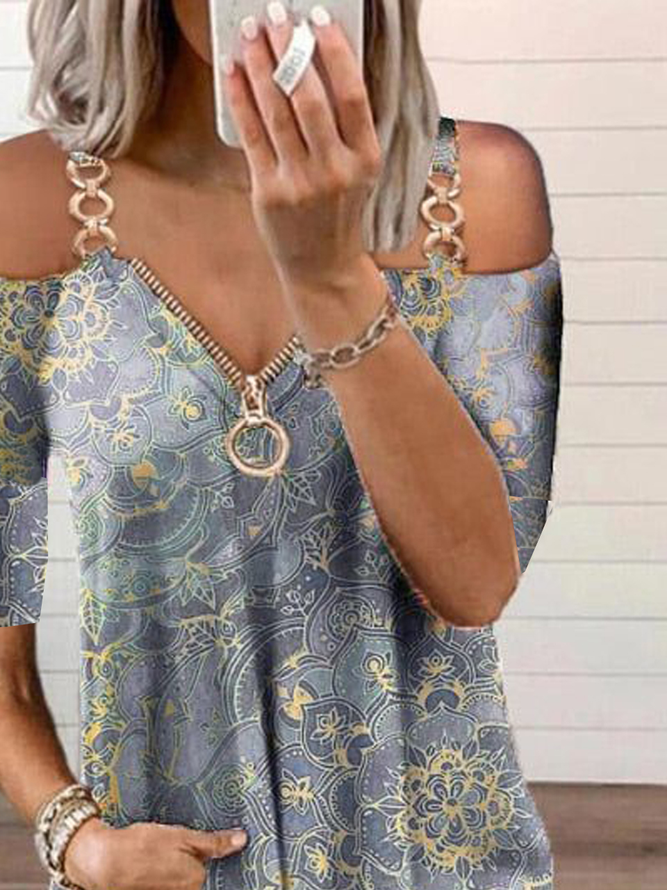Ethnic Casual Cold Shoulder Top