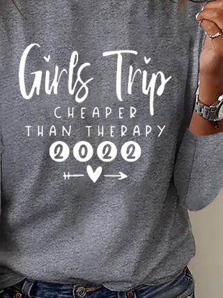 Women Casual Text Letters Autumn Daily Standard Long sleeve Regular H-Line Regular T-shirt