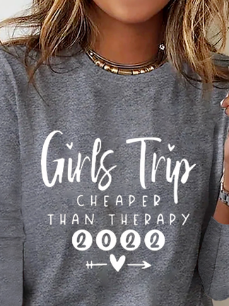 Women Casual Text Letters Autumn Daily Standard Long sleeve Regular H-Line Regular T-shirt