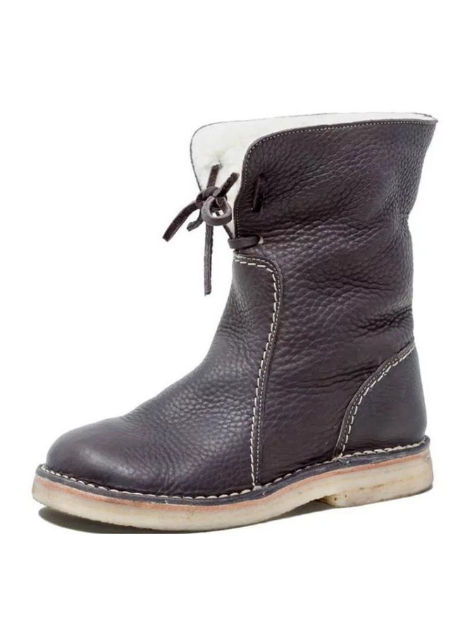 Women Casual PU Snow Boots Full Waterproof Insulated Low Heel Winter Boots