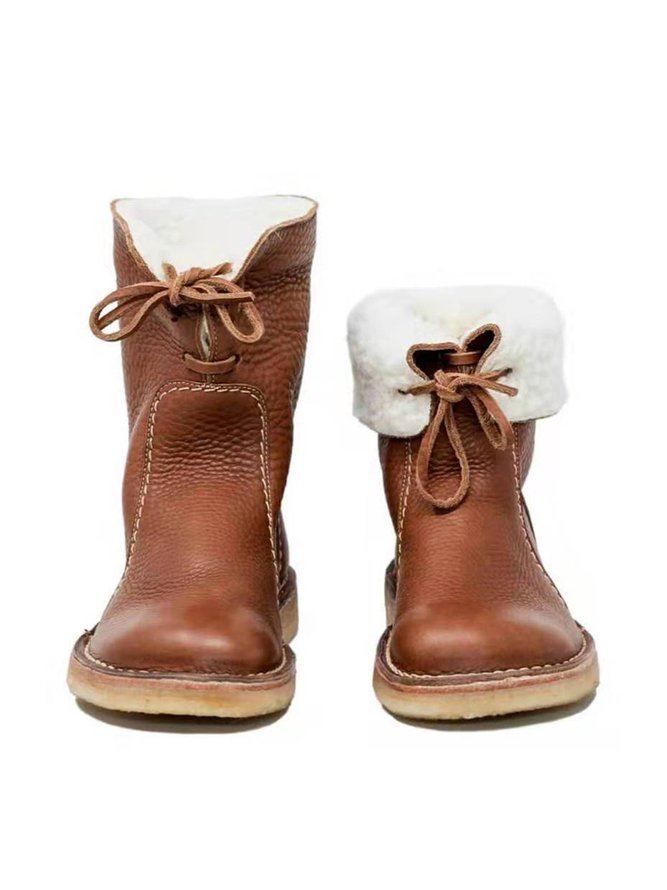 Women Casual PU Snow Boots Full Waterproof Insulated Low Heel Winter Boots