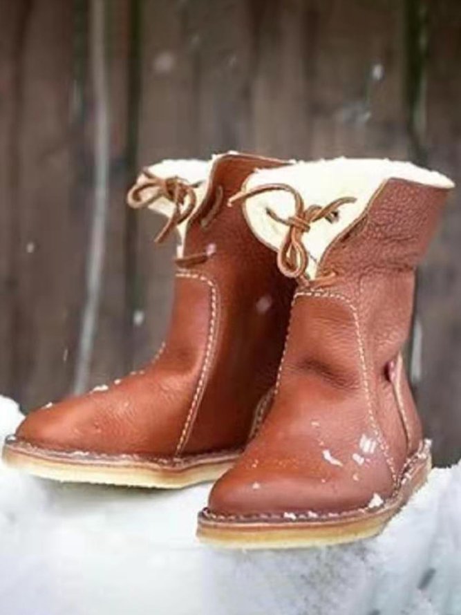 Women Casual PU Snow Boots Full Waterproof Insulated Low Heel Winter Boots