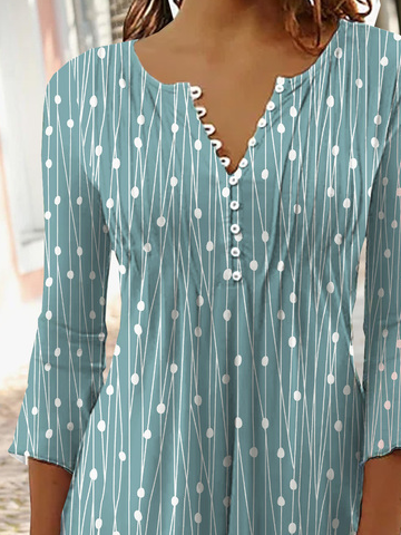 Women Geometric Casual Autumn V neck Daily Three Quarter Regular Regular Regular Size Top