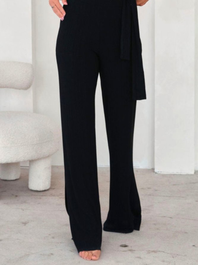 Casual Plain Autumn Lightweight Micro-Elasticity Daily Jersey Mid Waist Regular Size Casual Pants for Women
