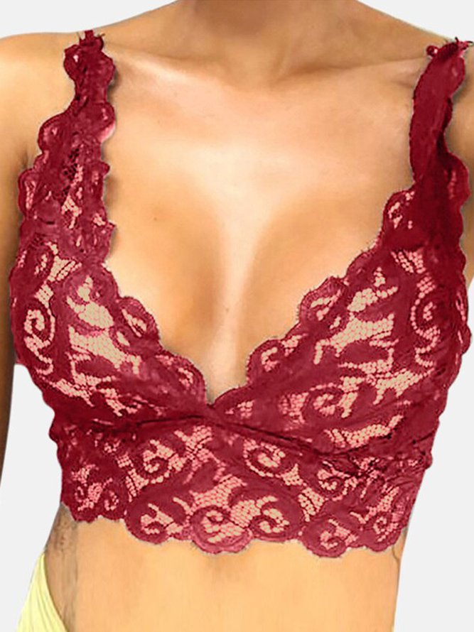 Women Sexy Plain All Season V neck Holiday Lace 3/4 Cup Gallus Bra Wirefree Bra