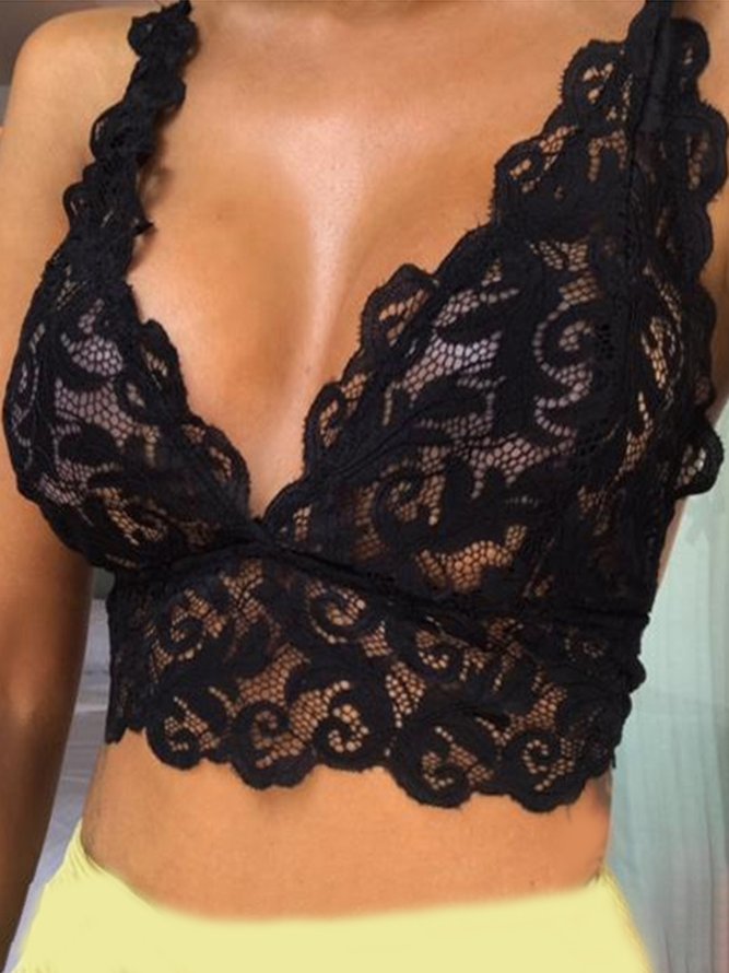 Women Sexy Plain All Season V neck Holiday Lace 3/4 Cup Gallus Bra Wirefree Bra