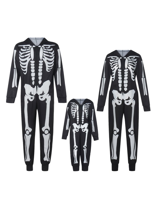 Matching Outfits All Season Skull Party Printing High Elasticity Loose H-Line Regular Parents & Children Matching Set