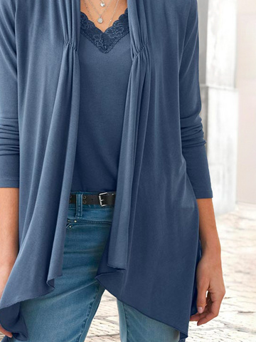 Women Casual Plain Autumn Polyester Daily Loose Long sleeve Regular H-Line Other Coat