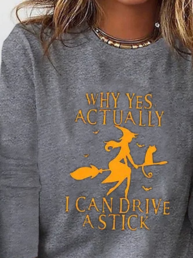 Witch Casual Loose Halloween H-Line Long Sleeve Jersey Crew Neck T-Shirt