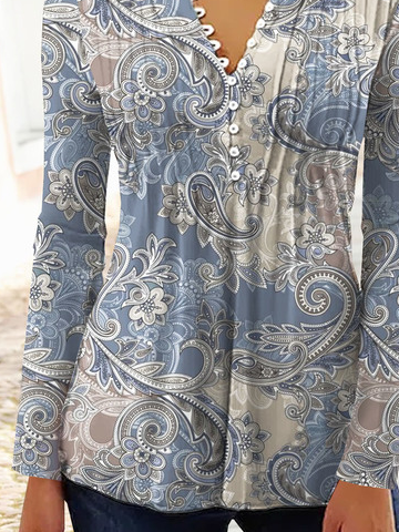 Ethnic Printed Jersey Casual Long Sleeve TUNIC Top
