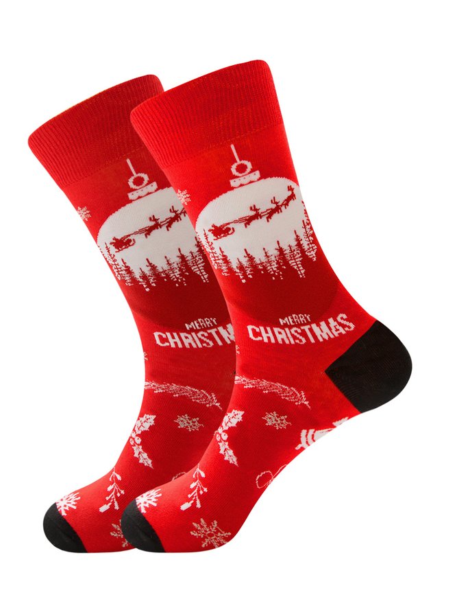 Christmas Cotton Jacquard Santa, Elk, Snowflake Pattern Socks, Festive Matching Red Socks Xmas Socks