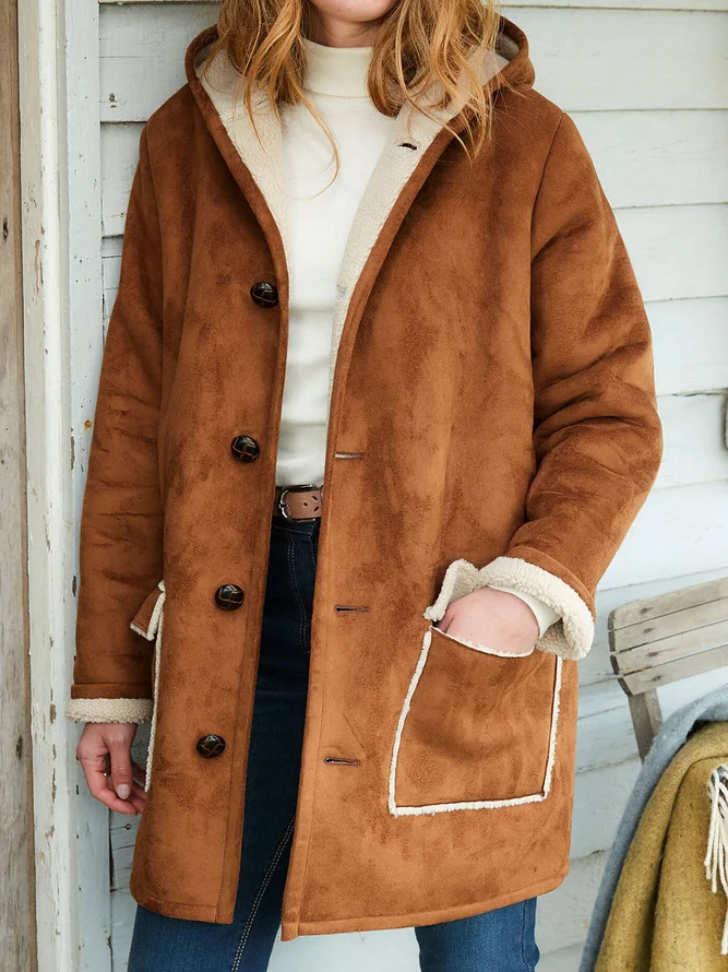 Casual Plain Hoodie Suede Jacket