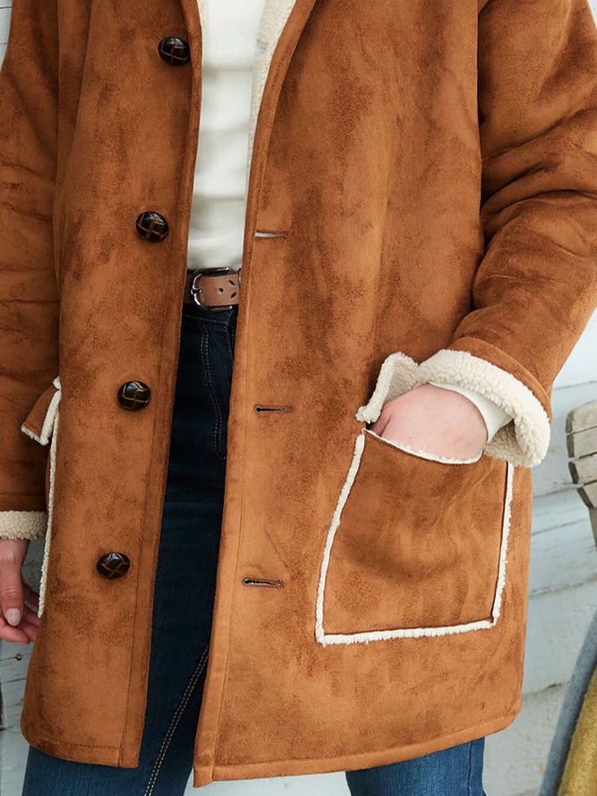 Casual Plain Hoodie Suede Jacket