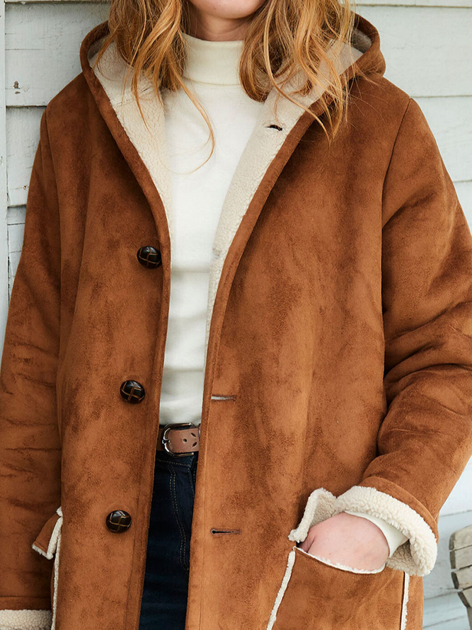 Casual Plain Hoodie Suede Jacket