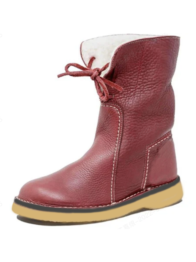 Women Casual PU Snow Boots Full Waterproof Insulated Low Heel Winter Boots
