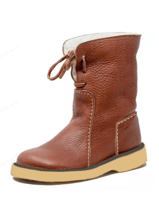 Women Casual PU Snow Boots Full Waterproof Insulated Low Heel Winter Boots