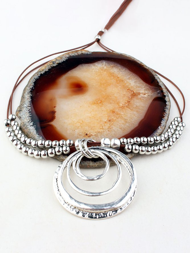 Vintage Western Geometric Pattern Beaded Leather Pendant Necklace Women Ethnic Sweater Chain
