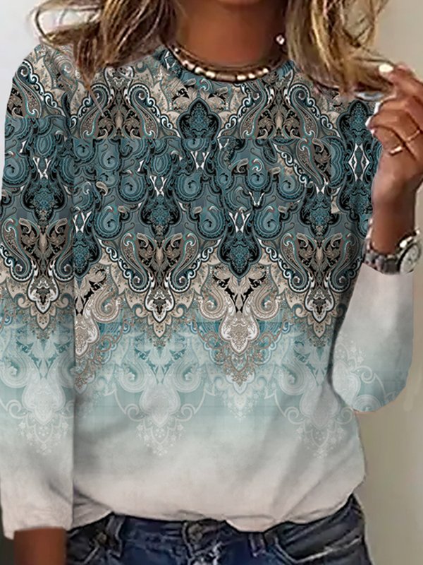 Casual Ethnic Autumn Daily Best Sell Crew Neck Regular H-Line Regular T-shirt for Women