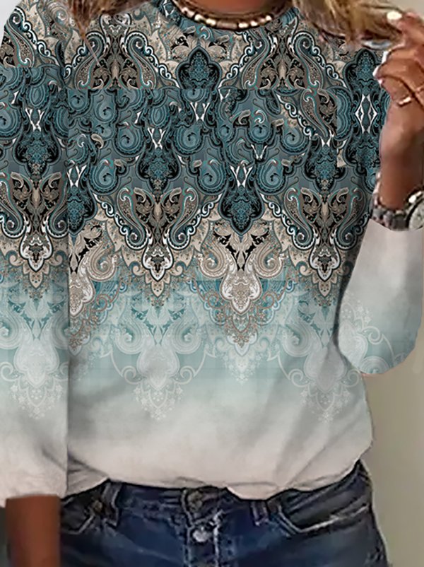 Casual Ethnic Autumn Daily Best Sell Crew Neck Regular H-Line Regular T-shirt for Women
