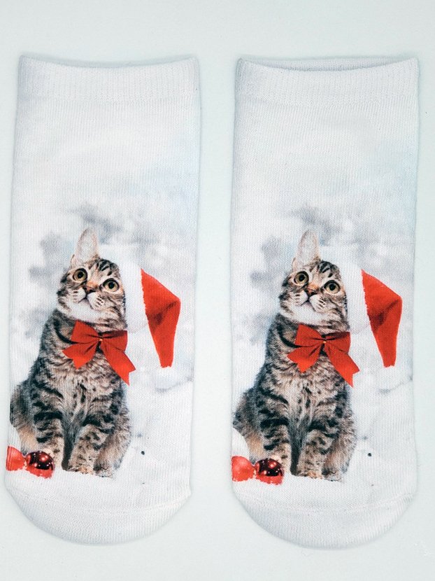 Christmas 3D Cat Pattern High Stretch Cotton Socks Festive Party Decorations Xmas Socks