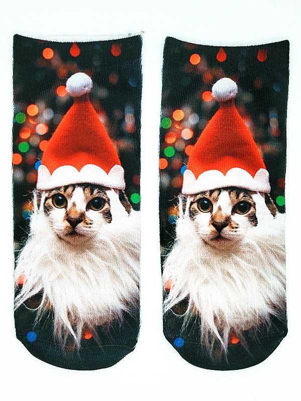 Christmas 3D Cat Pattern High Stretch Cotton Socks Festive Party Decorations Xmas Socks