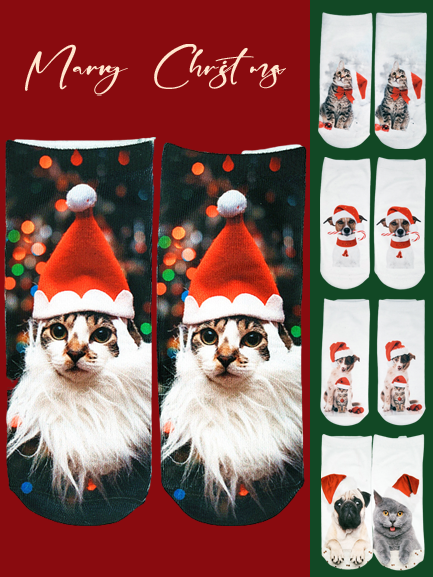 Christmas 3D Cat Pattern High Stretch Cotton Socks Festive Party Decorations Xmas Socks