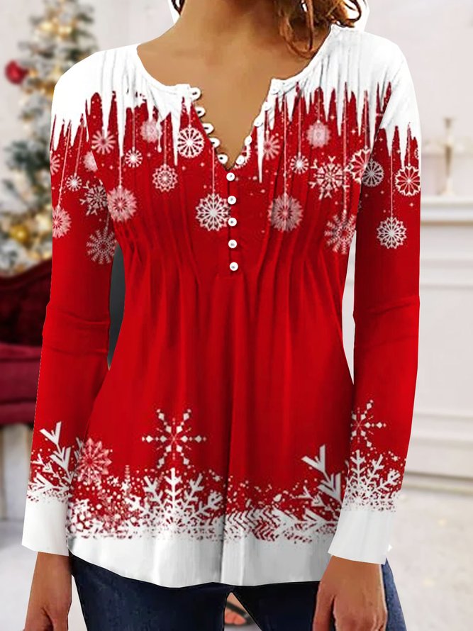 Christmas Printed Jersey Casual Long Sleeve TUNIC Top Xmas Top zolucky