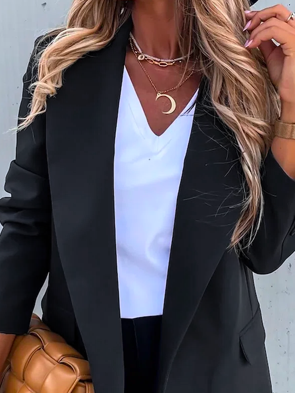 Casual Plain Autumn Natural Micro-Elasticity Daily Long sleeve Lapel Collar H-Line Blazer for Women