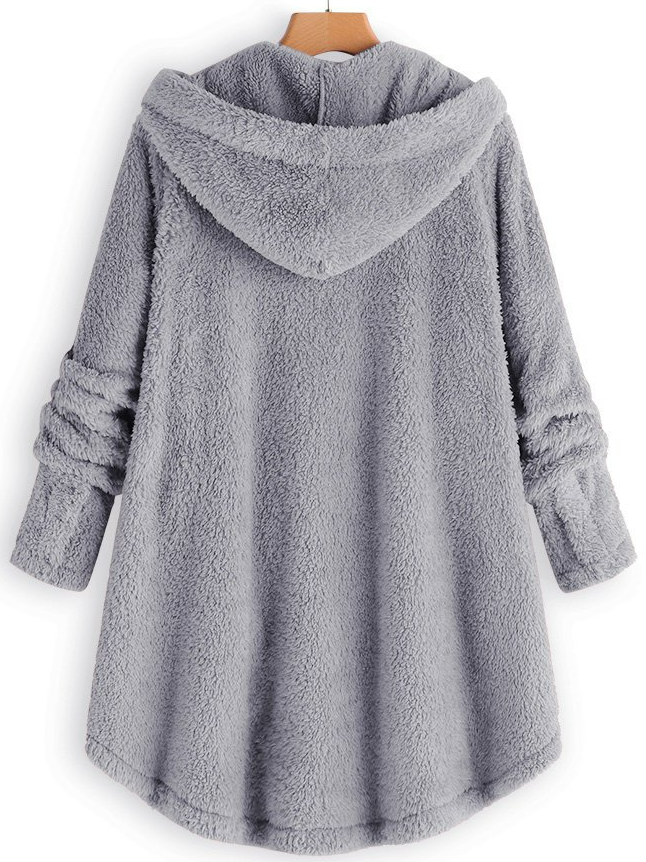 zolucky Cozy Fleece Hooded Sherpa Coat Symmetrical Button Teddy Bear Coat
