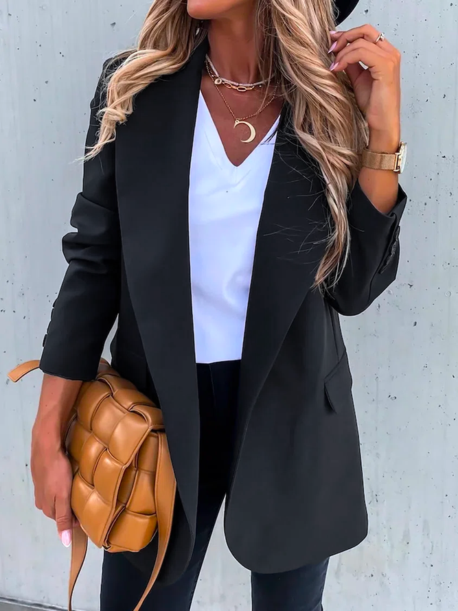 Casual Plain Autumn Natural Micro-Elasticity Daily Long sleeve Lapel Collar H-Line Blazer for Women